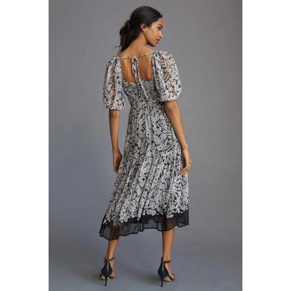 By Anthropologie Squareneck Smocked Midi Dress Resort XS New - Picture 3 of 6